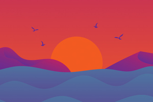 Birds Sunset Landscape Minimal 5k Wallpaper