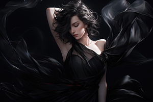 Black Haired Beauty In A Silken Dress (2560x1440) Resolution Wallpaper