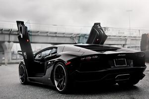 Black Lamborghini Aventador Doors Up