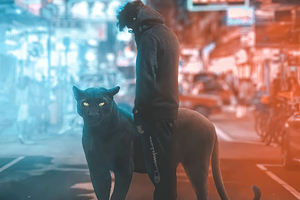 Black Panther And Hoodie Boy 4k (1360x768) Resolution Wallpaper
