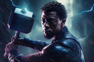 Black Panther With Thor Hammer