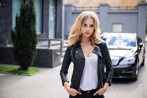 Blonde Girl Leather Jacket