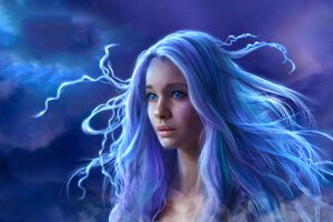 Blue Eyes Blue Hair Fantasy Girl Long Hair Woman