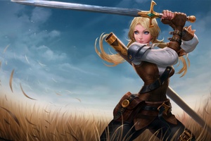 Blue Eyes Girl Sword Woman Warrior (1280x720) Resolution Wallpaper