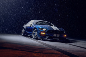 Blue Ford Mustang In The Snow (320x240) Resolution Wallpaper