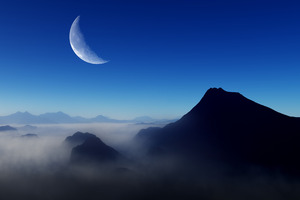 Blue Morning Moon Nature 4k (2560x1024) Resolution Wallpaper