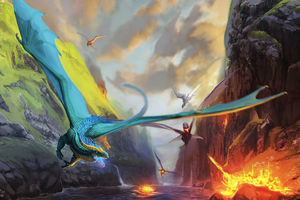 Blue Red Flame Dragons 4k