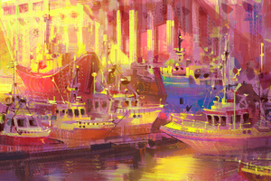 Boat Port Glitch Art 4k (1920x1080) Resolution Wallpaper