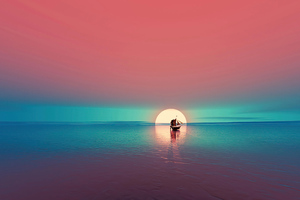 Boat Relax Minimal Sunset 4k Wallpaper