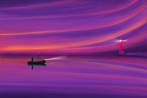 Boating To Lighthouse (2560x1024) Resolution Wallpaper