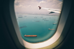 Boats Sea View From Airplane Window