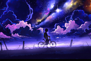 Boy With Bike Starry Evening