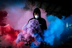 Boy With Smoke Bomb Colorful 5k Wallpaper