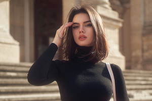 Bruneete Shoulder Length Hair Black Clothing Wallpaper