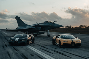 Bugatti Chiron Pair With Fighter Jet (3840x2160) Resolution Wallpaper