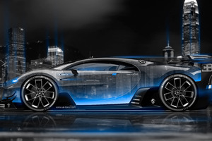 Bugatti Vision Gran Turismo Side Crystal City Night Car 4k