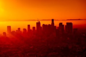 Buildings Skycrappers Smog Sunset (2048x1152) Resolution Wallpaper