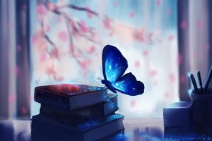 Butterfly Colorful Glowing Fantasy Artwork Books 5k