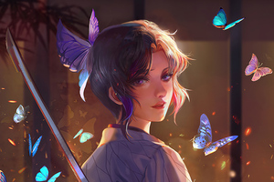 Butterfly On Fire Shinobu Kocho Fan Art (2560x1080) Resolution Wallpaper