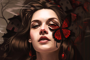 Butterfly On Girl Face Fantasy Art