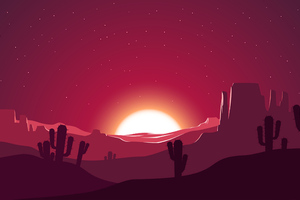 Cactus Sunset Desert Stars Landscape Silhouette (1920x1200) Resolution Wallpaper