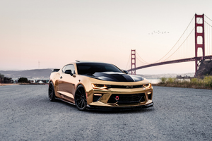 Camaro Ss In Golden Gate Bridge (1600x900) Resolution Wallpaper