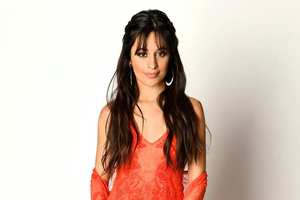 Camila Cabello Orange Dress 4k Wallpaper