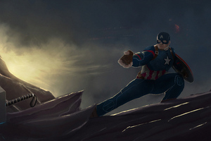 Captain America Mjolnir And Shield (1152x864) Resolution Wallpaper