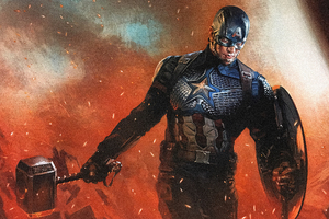 Captain America With Hammer Running (1024x768) Resolution Wallpaper