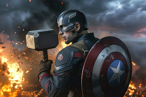 Captain America With Mjolnir (1360x768) Resolution Wallpaper