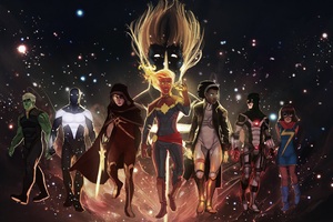 Captain Marvel Team Artwork 4k