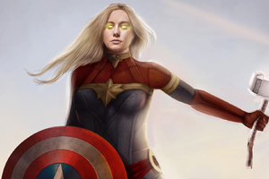Captain Marvel With Thor Hammer (1336x768) Resolution Wallpaper