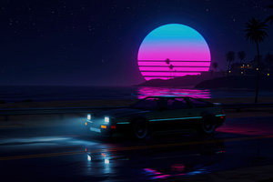 Car Through Shoreline Lake Glow Night Drive (2560x1024) Resolution Wallpaper