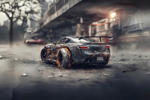 Car With Burning Wheels Ai Art Wallpaper