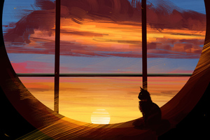 Cat Admiring The Evening Sky (1336x768) Resolution Wallpaper