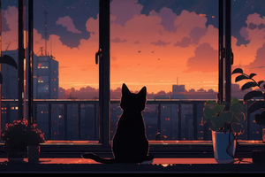 Cat Lofi Looking Outside (2560x1440) Resolution Wallpaper