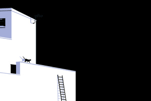Cat Rooftop Minimal Dark 5k Wallpaper