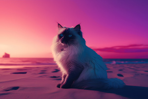 Cat Synthwave 5k (2560x1024) Resolution Wallpaper