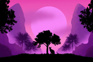 Cat Watching Moon Synthwave Wallpaper