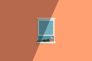 Cat Window Minimal 5k Wallpaper