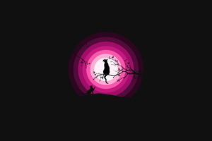Cats Moon Pink Silhouette 5k