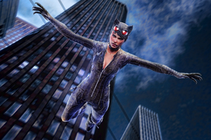 Catwoman Jumping Out Of Building Artwork 4k Wallpaper