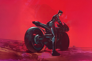 Catwoman On Bike Chase (2048x2048) Resolution Wallpaper