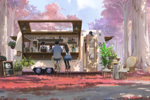 Cherry Blossom Cafe Wallpaper