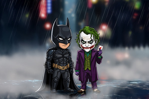 Chibi Joker X Batman (1366x768) Resolution Wallpaper