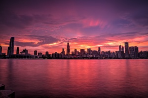 Chicago Buildings Evening Lights Skycrapper Sunrise