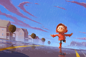 Child Playing In Rain Digital Art Wallpaper