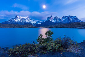 Chile Earth Lake Landscape Moon Night Twilight