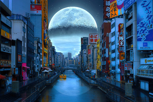 City Building Moon Manipulation 4k