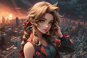 City Dreams With Aerith Gainsborough (2560x1080) Resolution Wallpaper